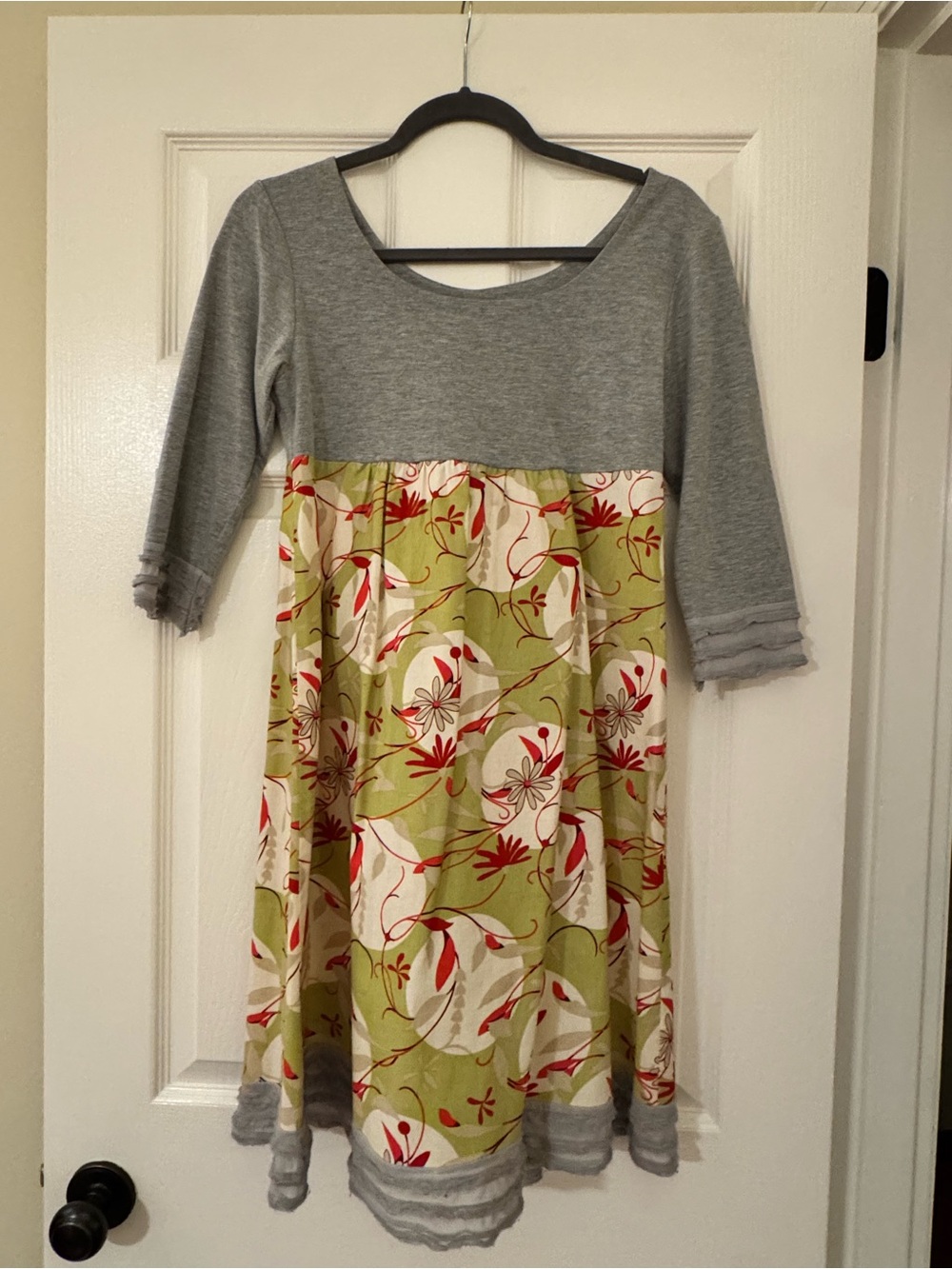 Dress/ Grey Top with Green Floral Casual Dress